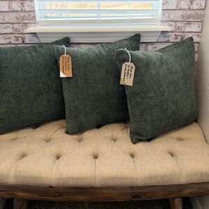 Green Velvet Weave Accent Pillow 18x18”